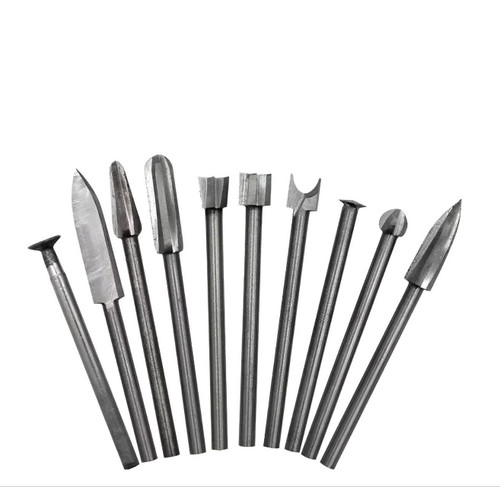 ست ۱۰ عددی ابزار چوبساب و حکاکی مینیاتوری با سریهای مختلف شامل نوکتیز، تخت، کروی و تیغهای، مناسب برای منبتکاری، فلزکاری و کارهای ظریف