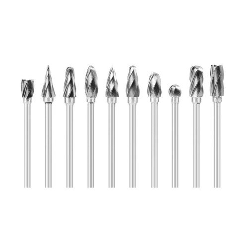 مجموعه 10 عددی فرز فرم الماسه الومینیوم مناسب تراش و پرداخت فلزات نرم و سخت با سرعت بالا بدون گیر کردن براده و مناسب فرز مینیاتوری و دریل.